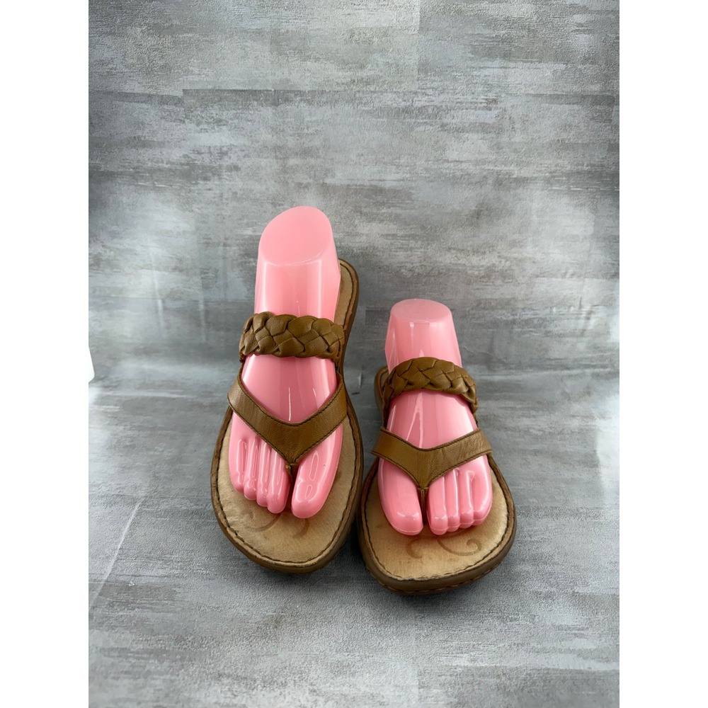 Born Women Tan Brown Leather Braided Thong Sandals Flat Slides B98906 Size 9M